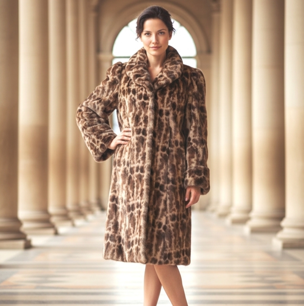 Brown Faux Fur winter coat brown animal print Size M 🆕